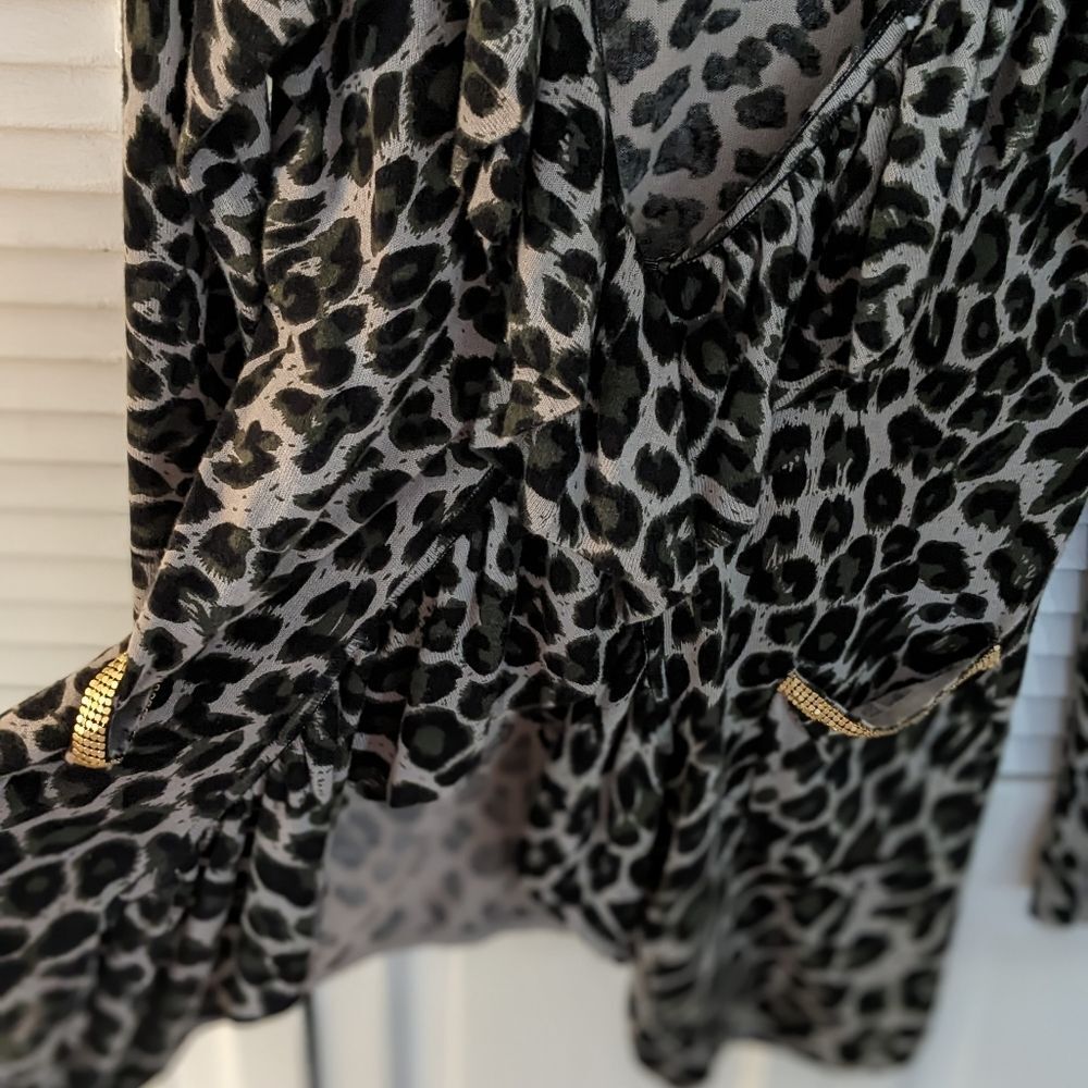 INC International Concepts Sweater Women's L Leopard Print Ruffle Gold Cardigan - Picture 6 of 8